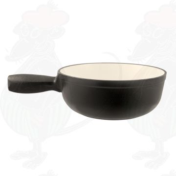 Plain black cast iron/enamelled cheese fondue pot