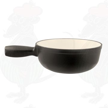 Plain black cast iron/enamelled cheese fondue pot