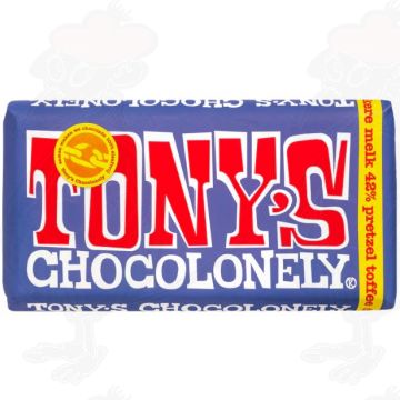Tony's Chocolonely Dark Milk 42% Pretzel Toffee Chocolade Reep 180 g