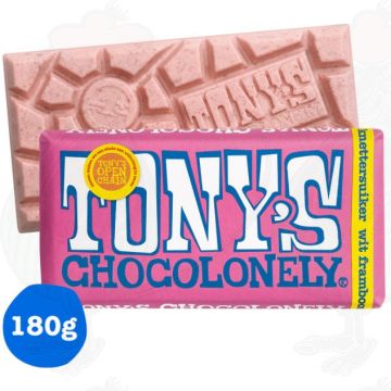 Tony's Chocolonely White 28% Raspberry Popping Candy Chocolade Reep 180 g